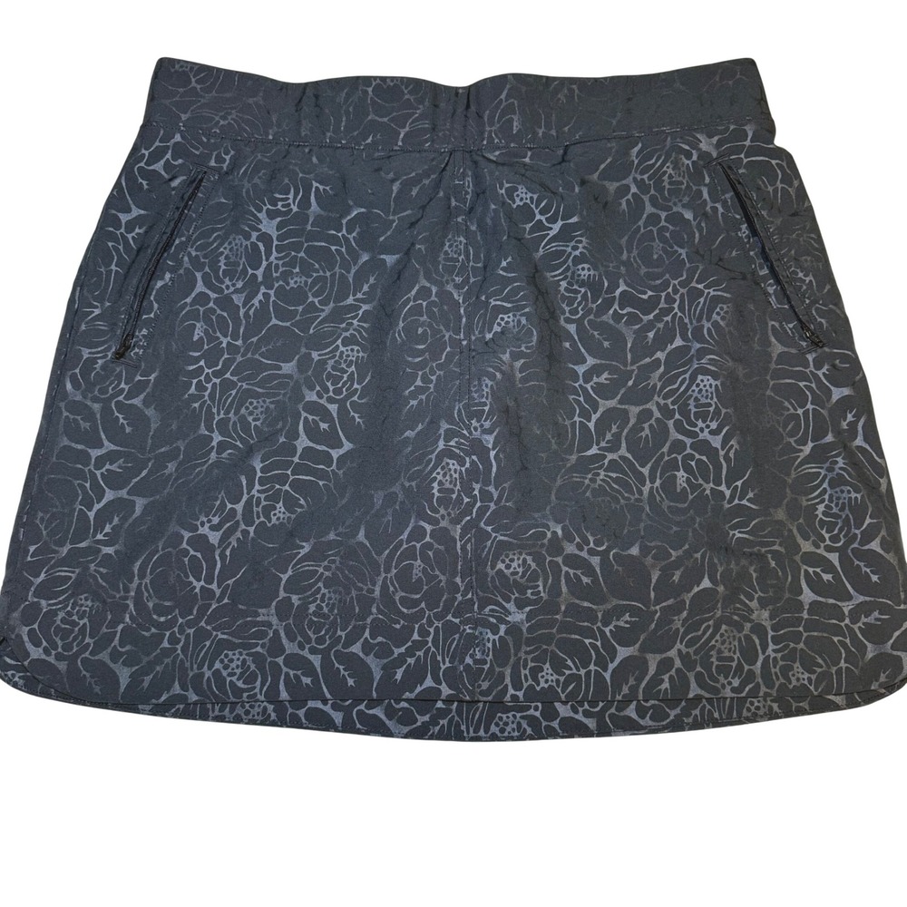 ORVIS Womens Skort Black Rose Print Elastic Waist Zipper Pockets Athletic L‎
